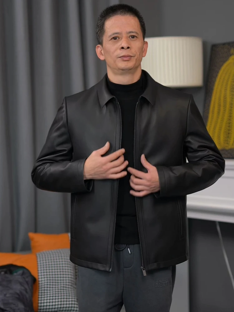 可拆卸羽绒绵羊皮真皮皮衣男商务休闲皮夹克男士翻领外套时尚短款