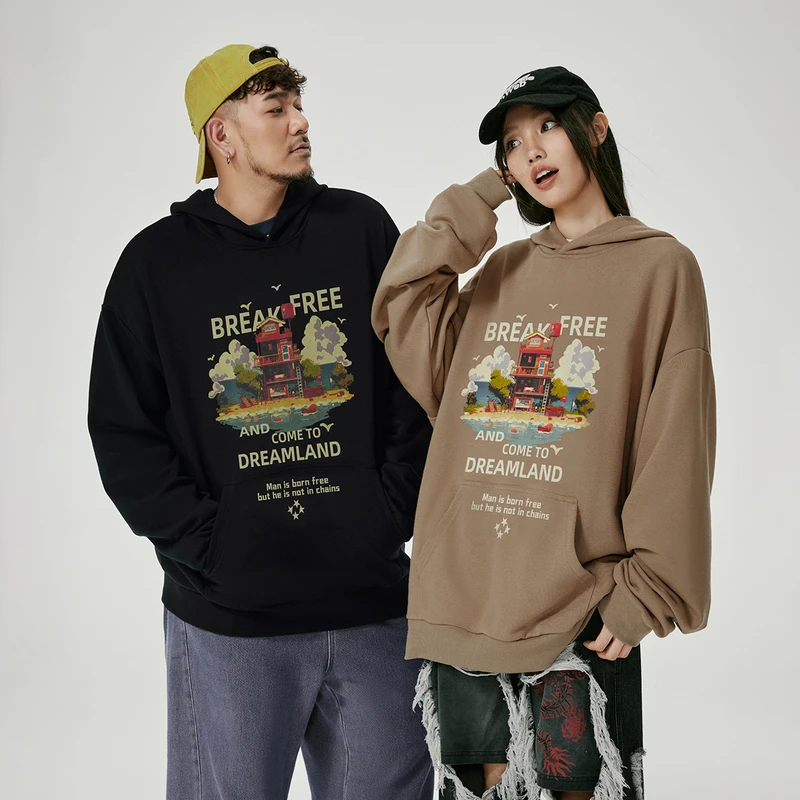 NMAX大码潮牌男装秋冬趣味像素风印花帽衫加肥加大情侣卫衣ENA086