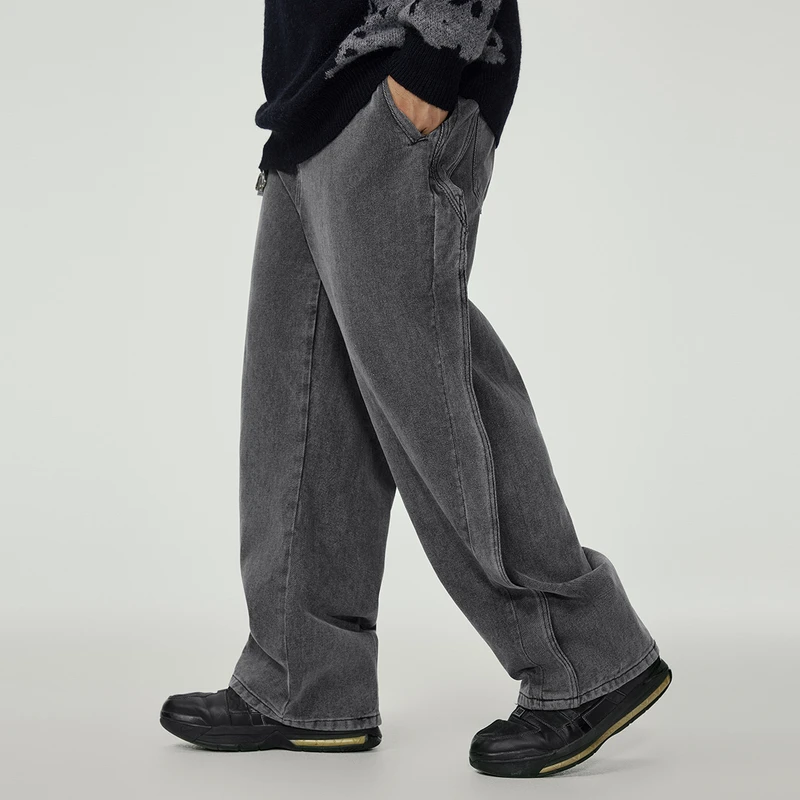 NMAX大码潮牌男装秋冬重工水洗牛仔裤松紧腰头活页设计长裤ENU021