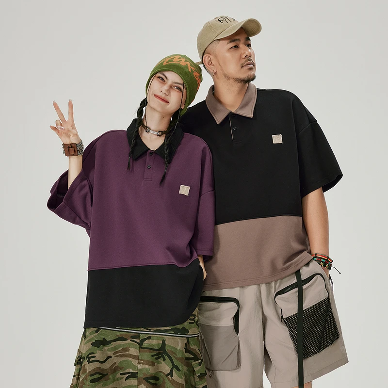 NMAX大码潮牌男装撞色设计小众拼接polo衫微胖透气夏季美式ENV008