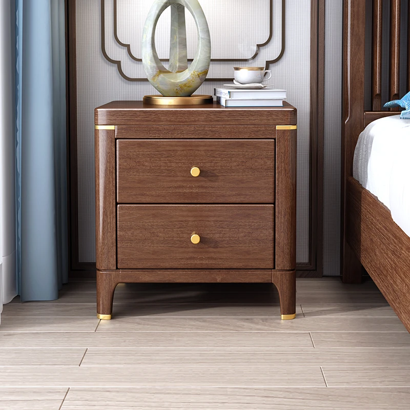 新中式实木床头柜胡桃木轻奢简约木质储物主卧室210125大容量置物