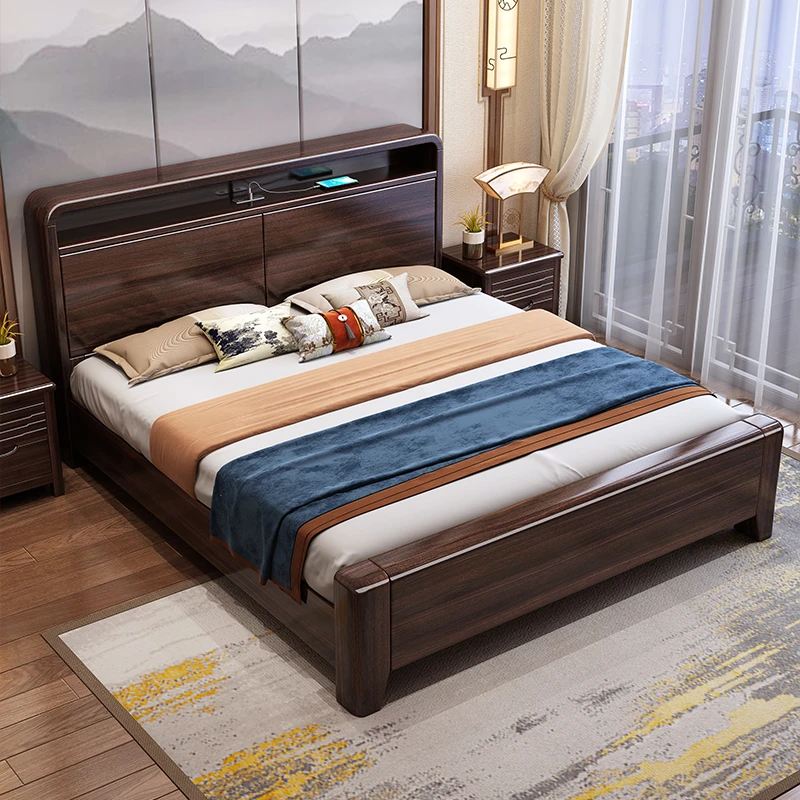 紫金檀木实木床新中式简约主次卧储物气压全尺码婚床家用大床2318