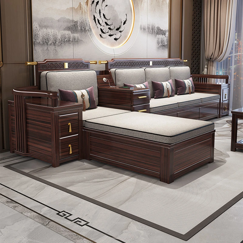 【新】乌金木高箱新中式沙发轻奢客厅家用简约两用别墅储物K240524