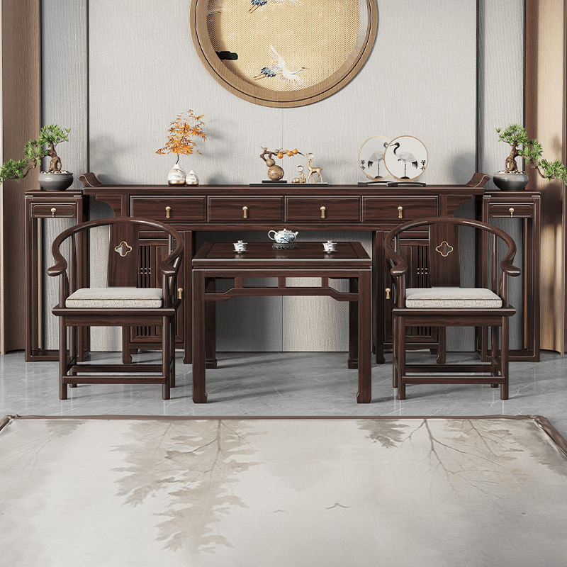 新中式八仙桌农村中堂六件套条案台实木条桌客厅紫金檀木M220934