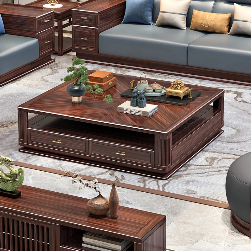 乌金木实木正方形茶几新中式别墅客厅轻奢大气家具家用茶几桌H102