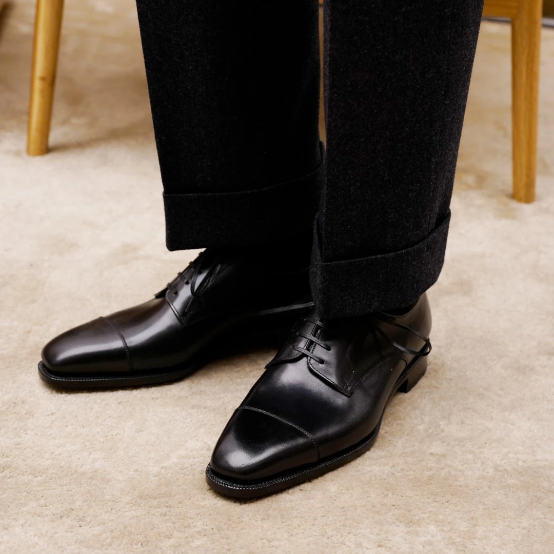SLIMSHOES时另系带黑色男士商务三接头德比鞋方头低帮皮鞋男