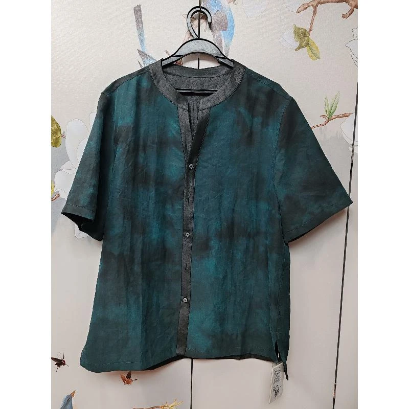 男装香云纱100%桑蚕丝老料龟纹扎染双面双穿开衫上衣