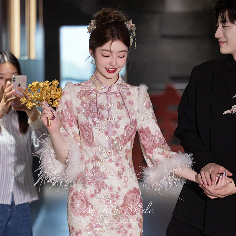 艾诗霓《茉婉》新中式敬酒服2024年新款订婚礼裙改良旗袍回门宴