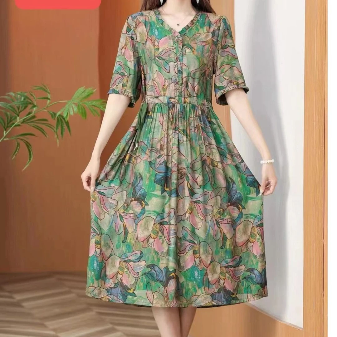 3859-31【荷塘月色】新款时尚休闲气质连衣裙