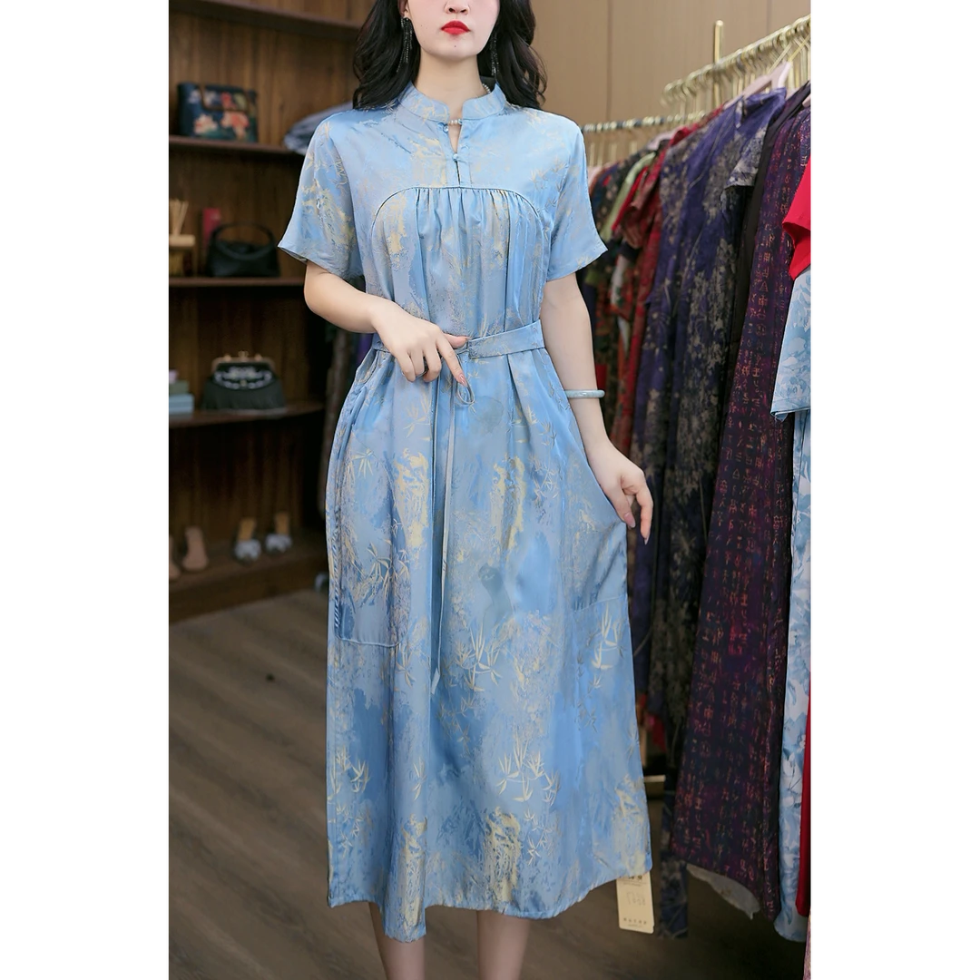 8667-21（蓝）新款舒适时尚休闲连衣裙