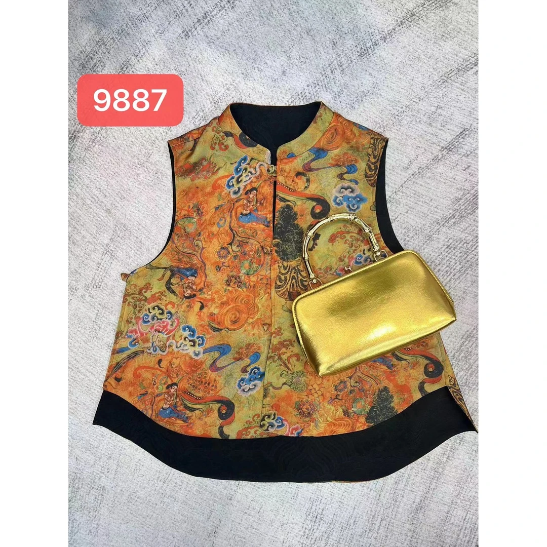 9887-21新中式国风立领盘扣双面穿马甲