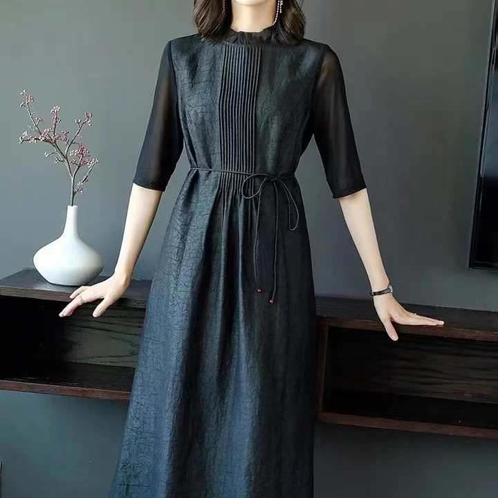 105-26中长款休闲大摆裙连衣裙