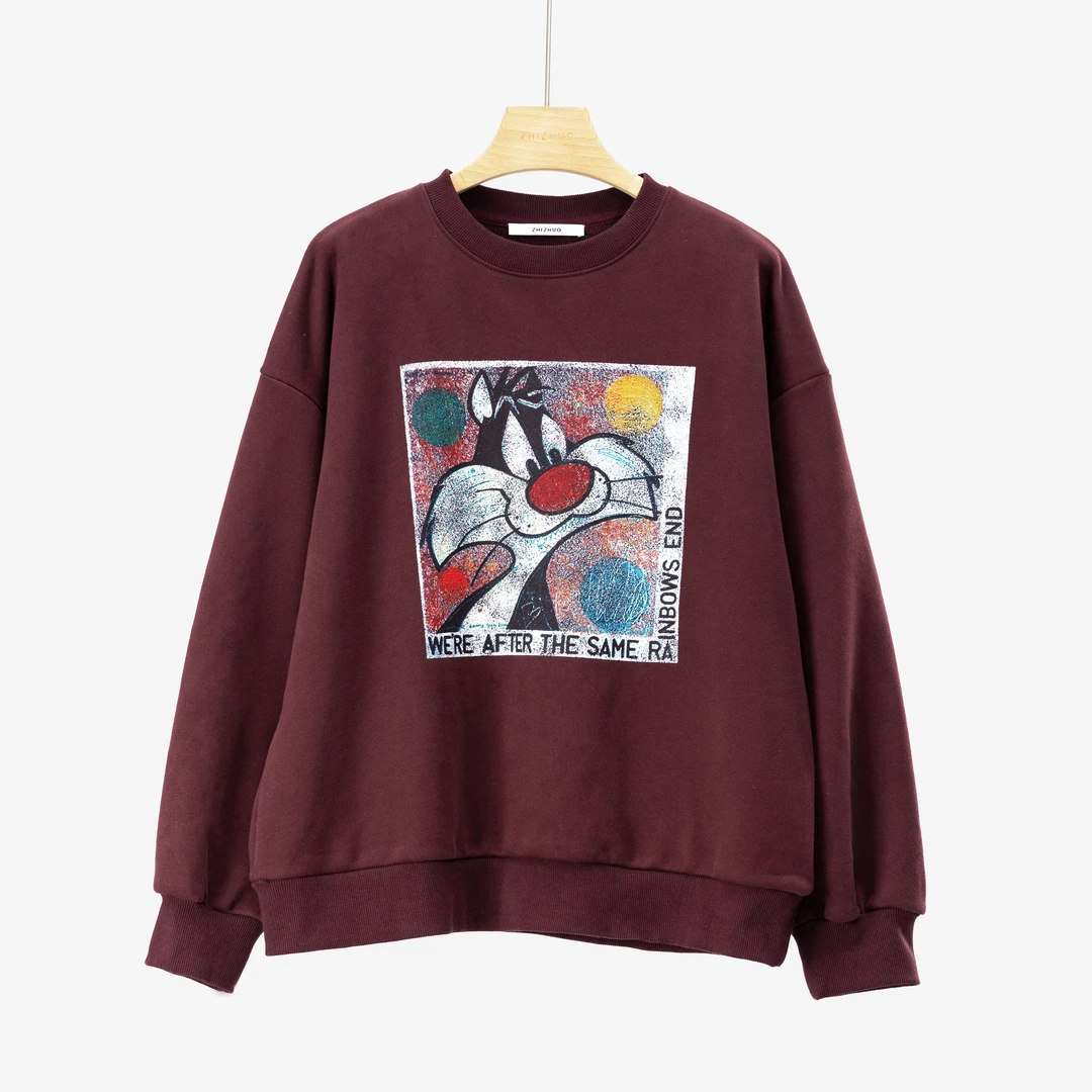 绘画艺术印花设计长袖宽松遮肉休闲日常套头卫衣