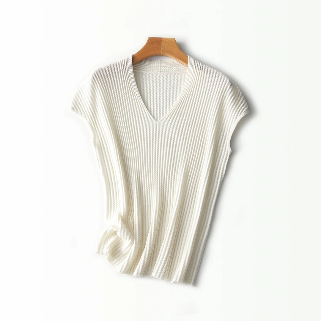 棉花糖知性简约柔软亲肤百搭肌理感V领小飞袖针织衫