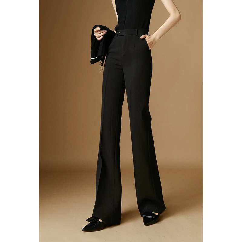 晚白2024秋季新款时尚简约气质裤子纯色微喇减龄休闲裤女24052320