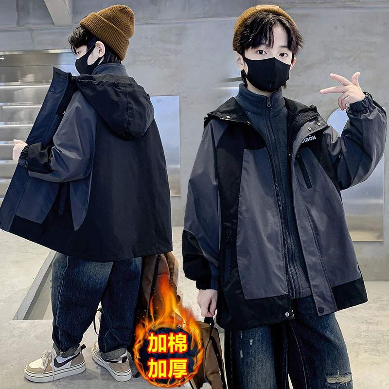 儿童装男童冲锋衣三合一可拆卸2025新款加绒加厚大童男大童外套