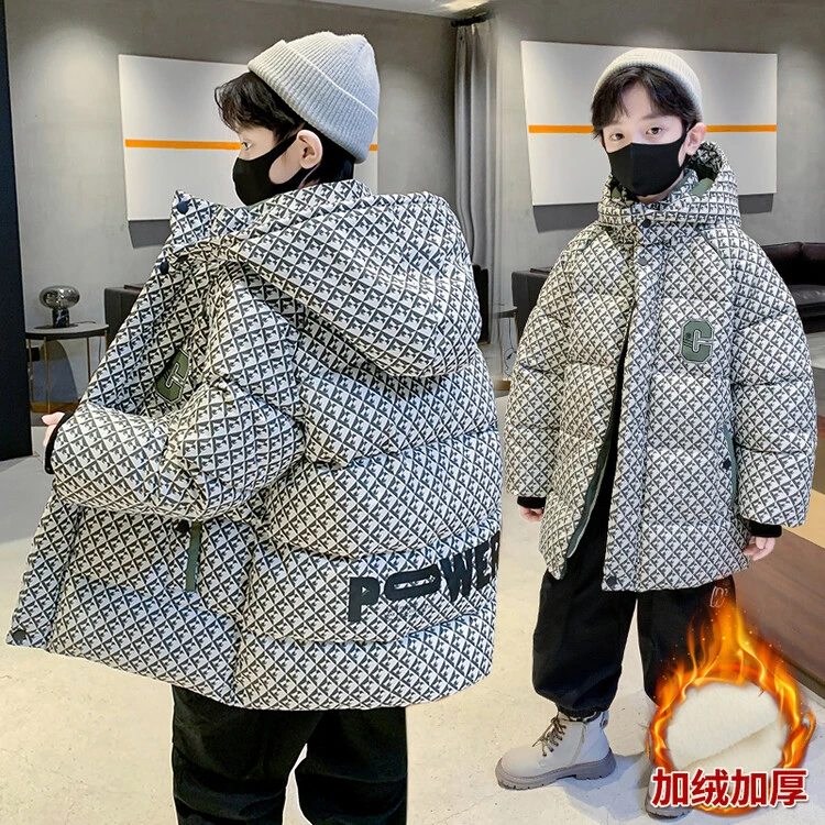 男童冬季棉服外套2023新款儿童冬装加厚棉袄中大童帅气格子棉衣潮