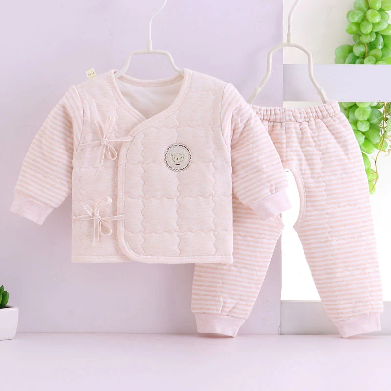婴幼儿宝秋冬夹棉衣服加厚两件套装新生儿冬款秋冬婴儿衣纯棉护肚