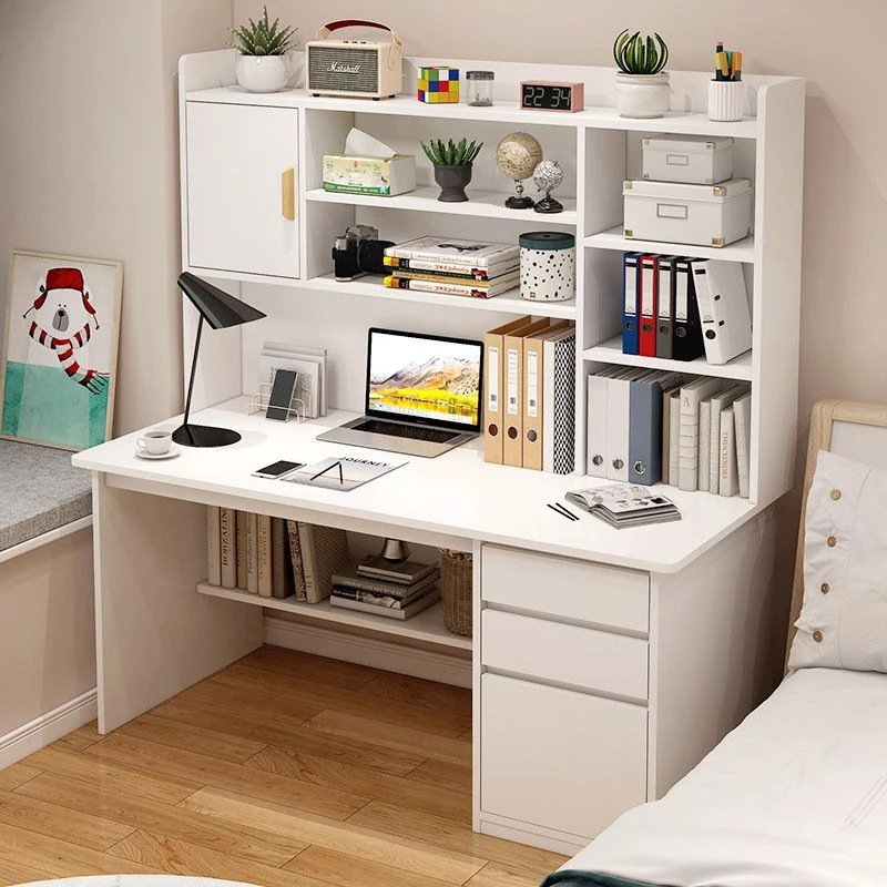 新疆包邮书桌书架一体家用台式电脑桌卧室简易学生写字学习桌书柜