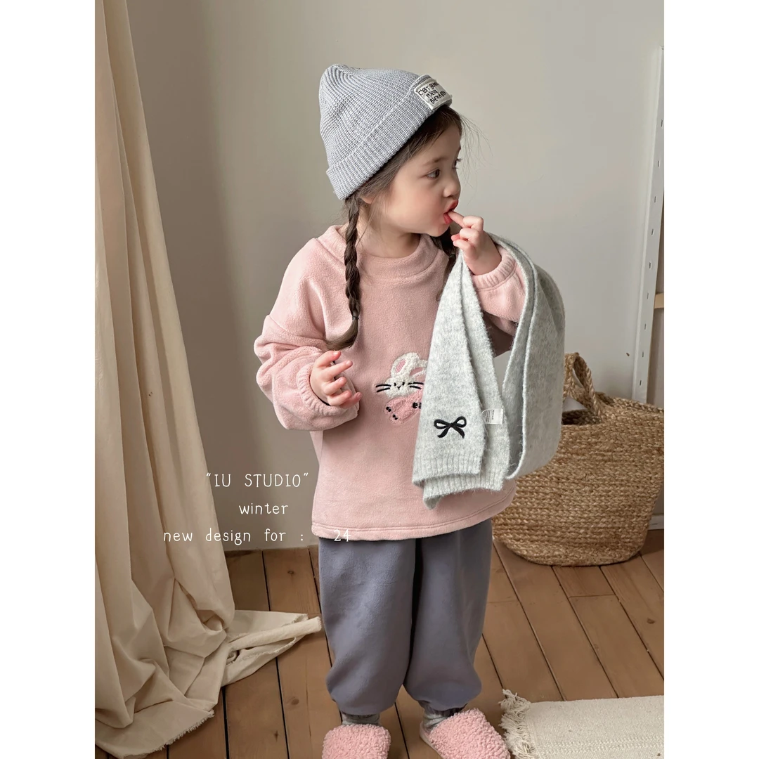 【艾柚】在仓深秋冬圆领女宝儿童卡通撸猫绒毛毛卫衣外套装IU11612