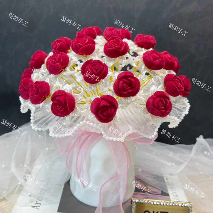 生生世世 卷心植绒玫瑰 手工diy材料包制作家居摆件