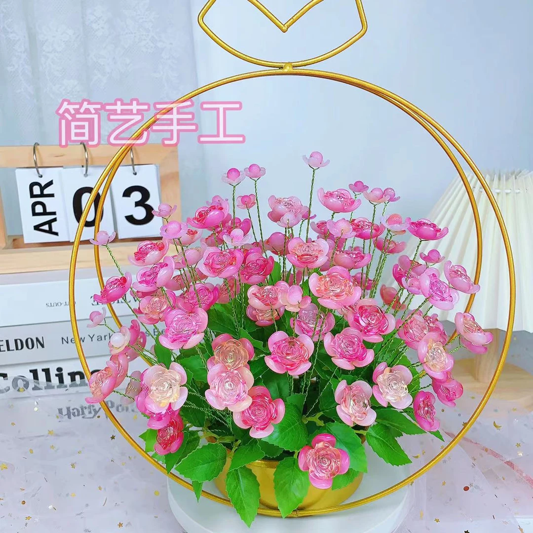 【福利双份】渐变玫瑰花材料手工diy串珠仿真花束（简艺手工推荐）