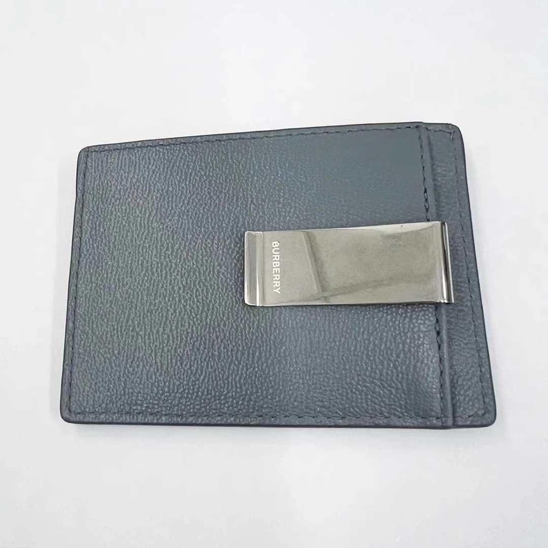 BURBERRY/博柏利荔枝纹牛皮暴风灰色卡包8074234