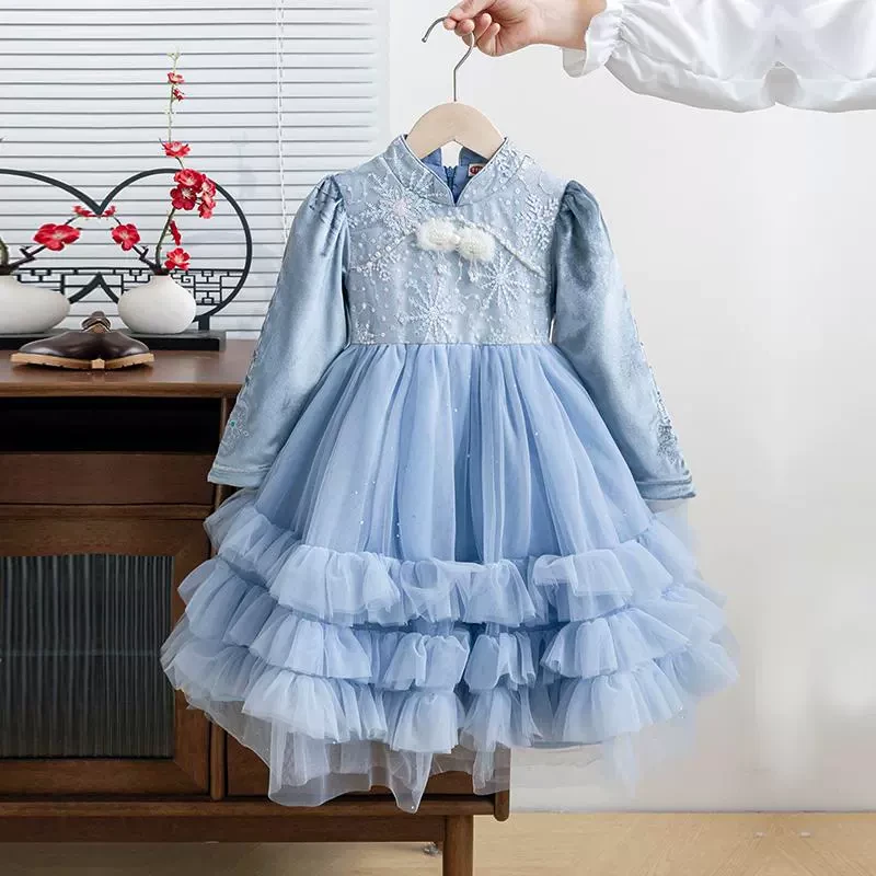 女童洋气公主裙春秋2025新款秋装裙子儿童冬季女孩艾莎连衣裙秋季