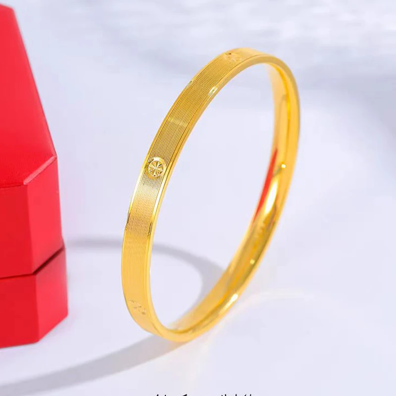 足金黄金手镯拉丝卡镯5D工艺百搭纯黄金首饰投资款礼物