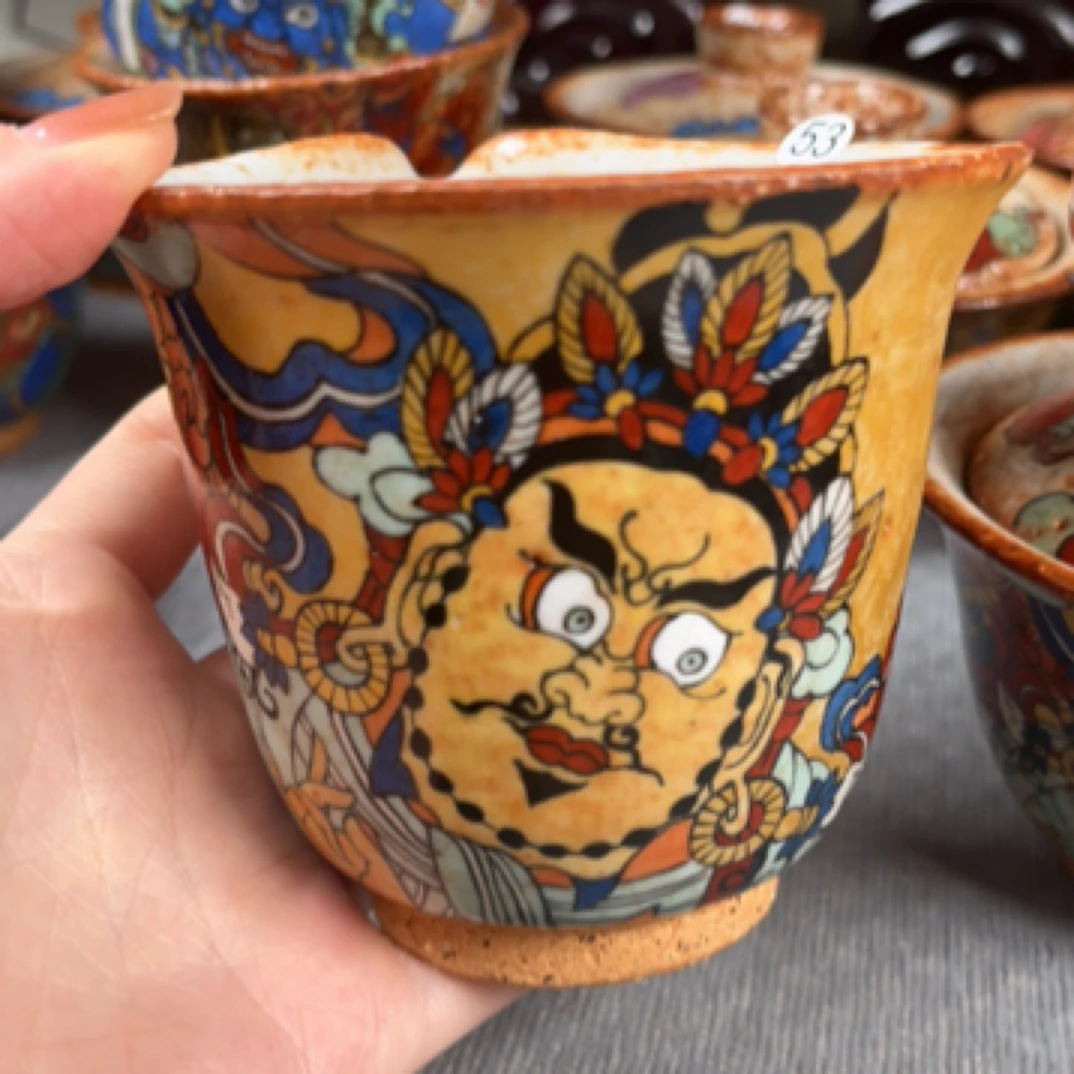 景德镇手绘黄财神公道杯匣钵泥