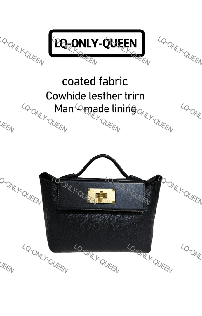 LQ-ONLY-QUEEN手工真皮女包手提金扣饺子黑色