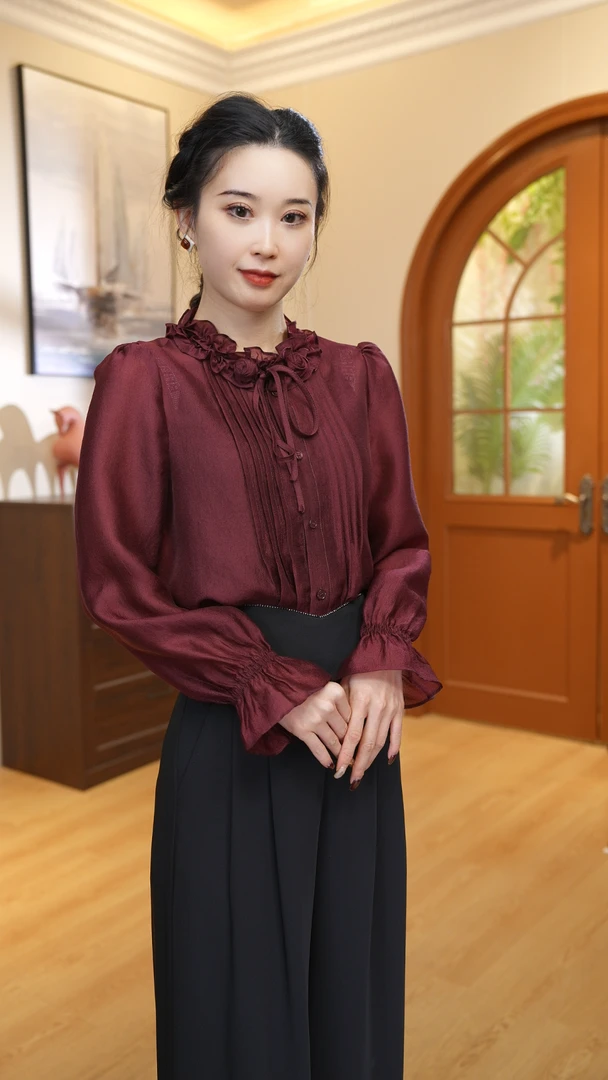 范有名【繁花锦簇】气质长袖网红时尚新中式黑色秋冬提花248819