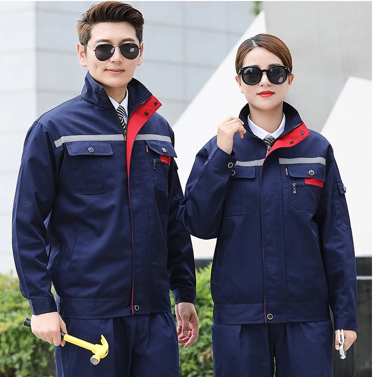 春秋棉长袖工作服套装男女士耐磨厂服车间汽修工工地装劳保定制