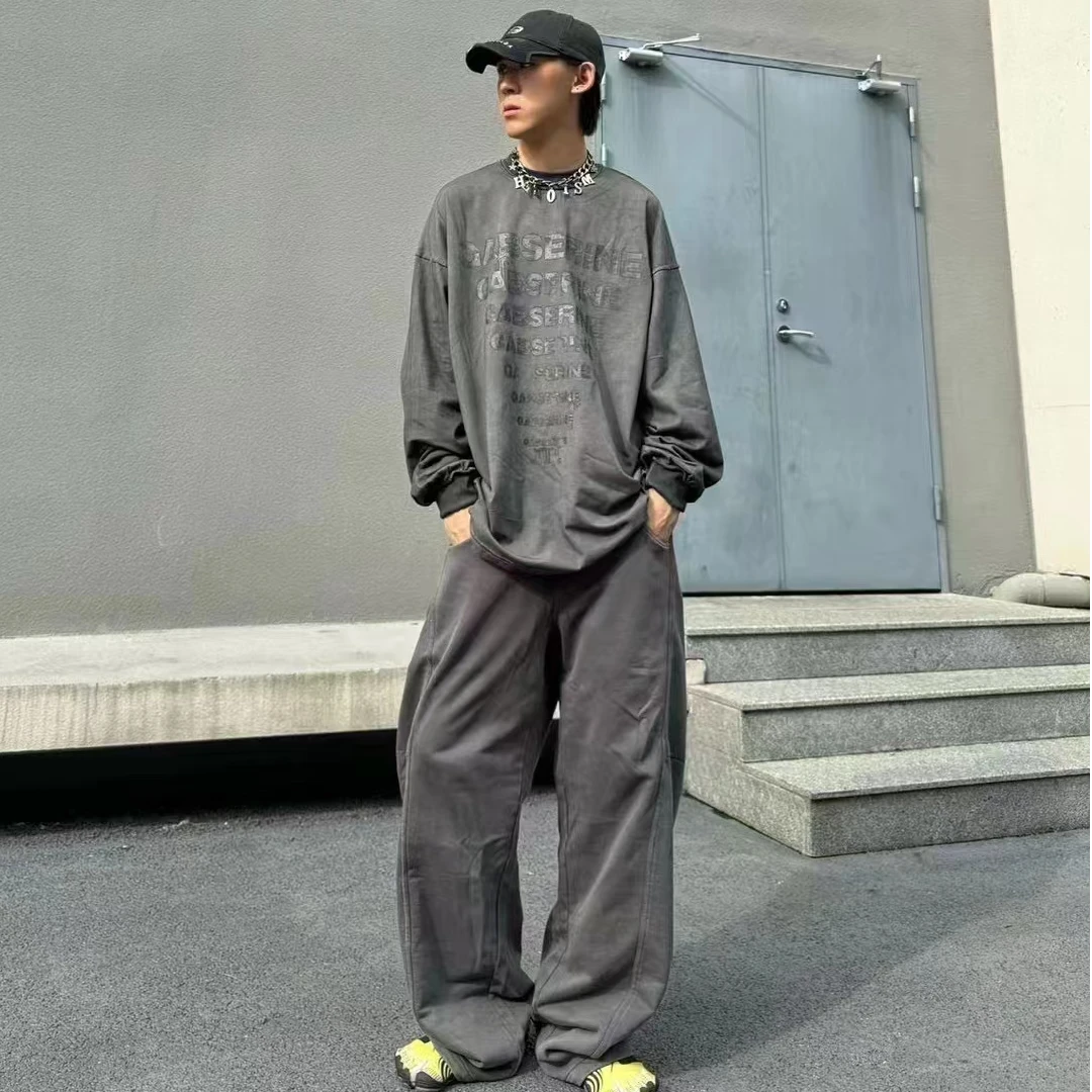 巴黎风水洗造旧字母长T长袖高街宽松做旧