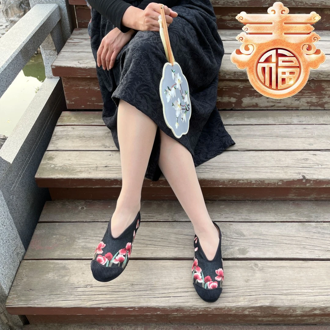 九天莲池春夏千层底平底民族风绣花单鞋
