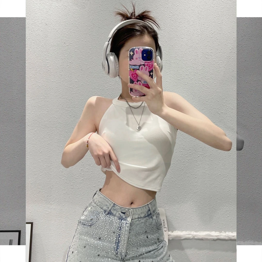 纯欲无袖小众棉露脐露背性感修身背心设计感显瘦辣妹短款紧身夏季