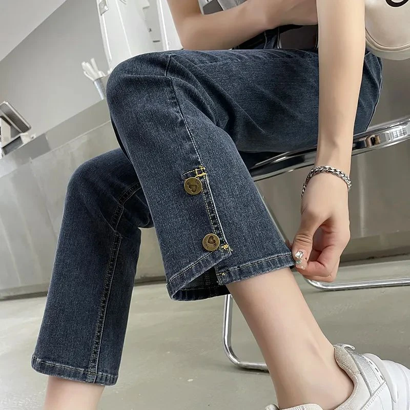 高腰直筒牛仔裤女宽松显瘦直筒九分裤秋季百搭修身烟管裤八分裤子