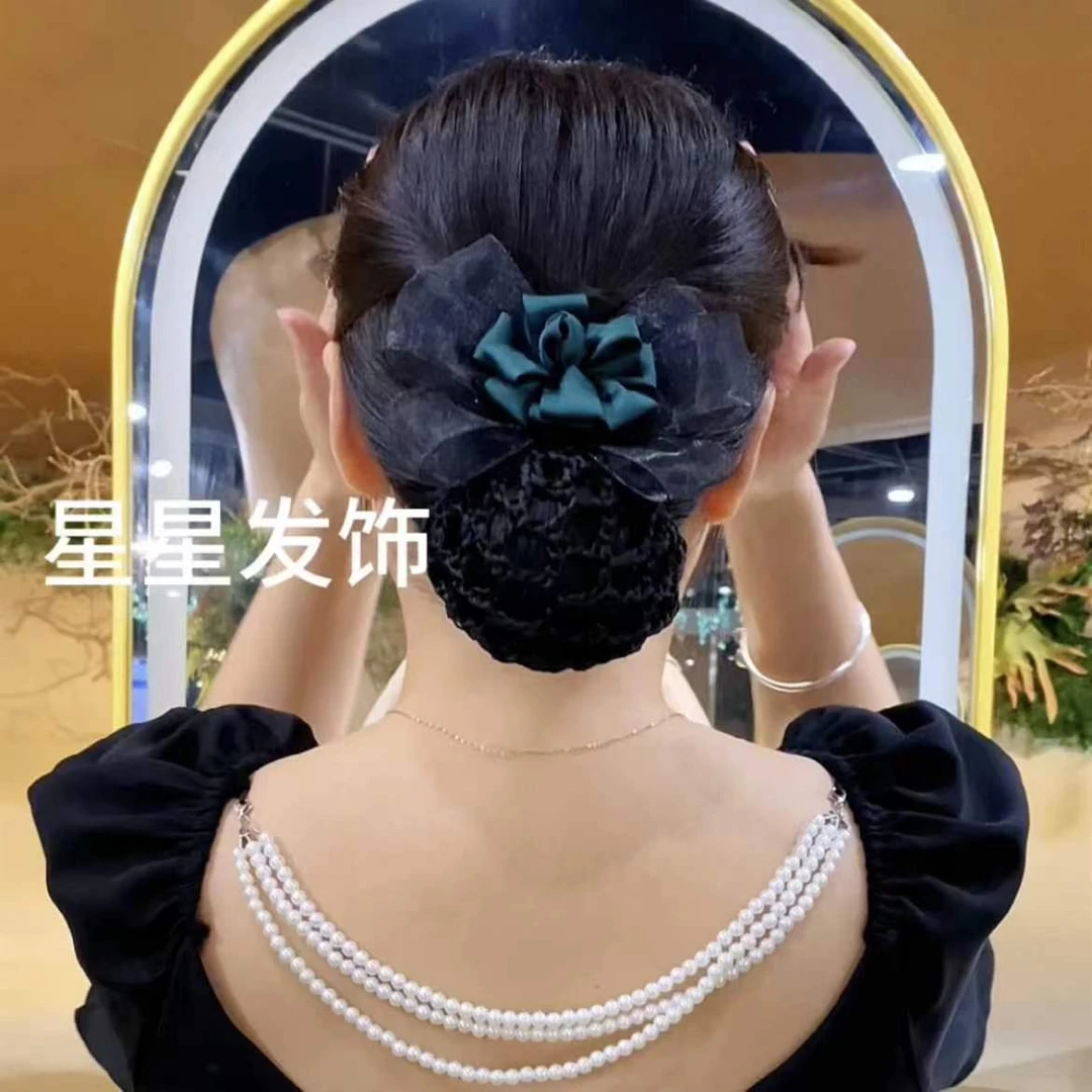 职业头发蝴蝶结网兜碎发神器发网发夹马尾夹气质夏季法式雪纺横夹