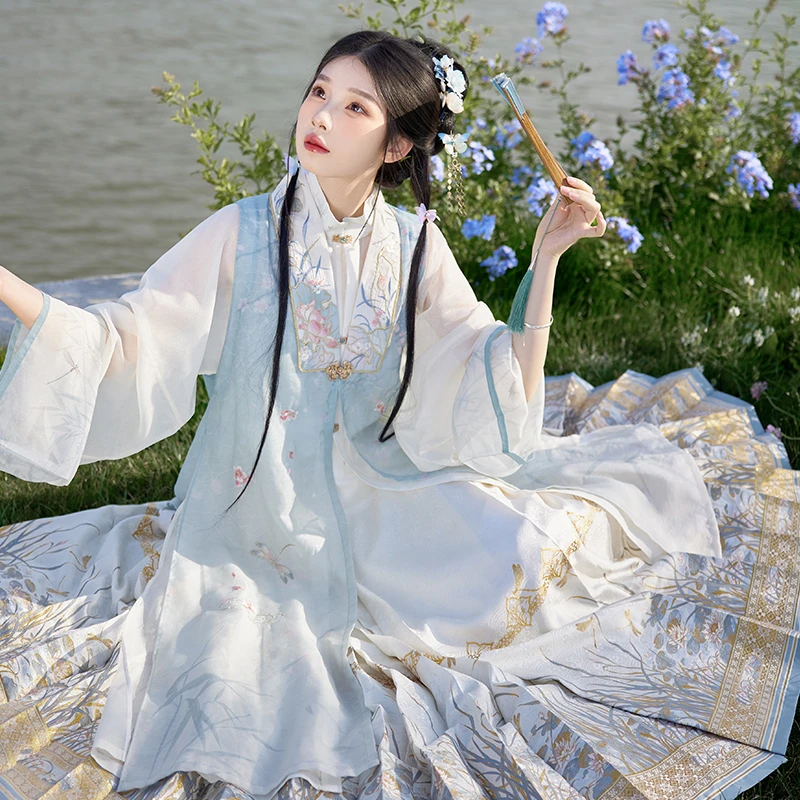 七月夕【花自飘零】马面裙提花仿妆花织金国风对襟长衫长比甲