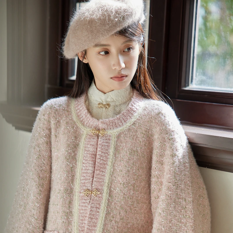 七月夕 【烟烟霞霞】 圆领针织半袖新中式小香风外套女2024冬百搭