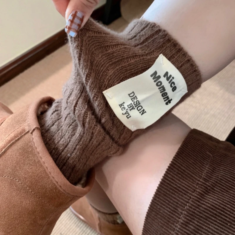 配雪地靴袜子女秋冬羊毛长筒小腿堆堆袜加厚保暖美拉德咖色中筒袜