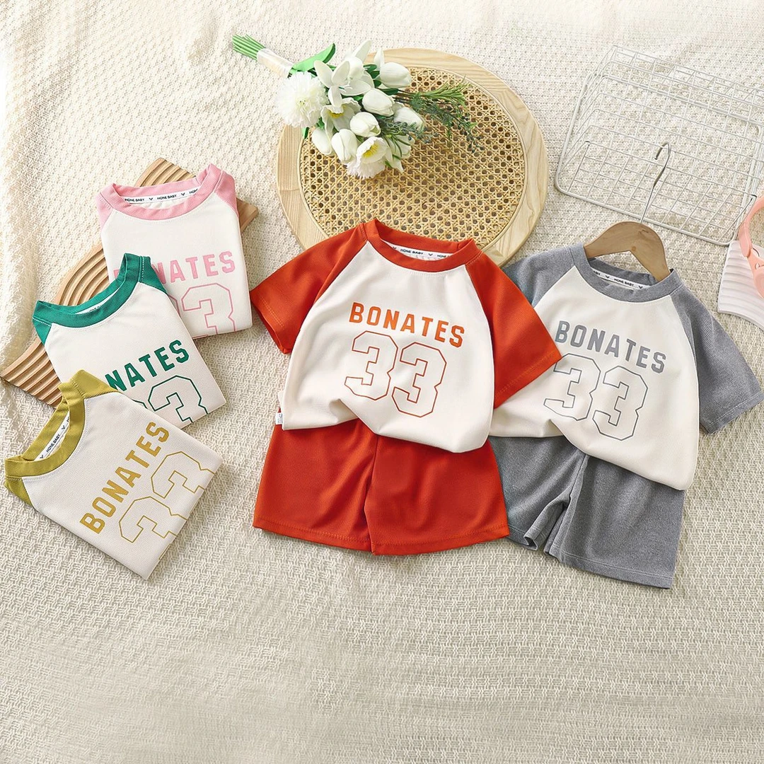 【2024新款】儿童短袖短裤两件套科学宝宝洋气运动透气华夫格小套装