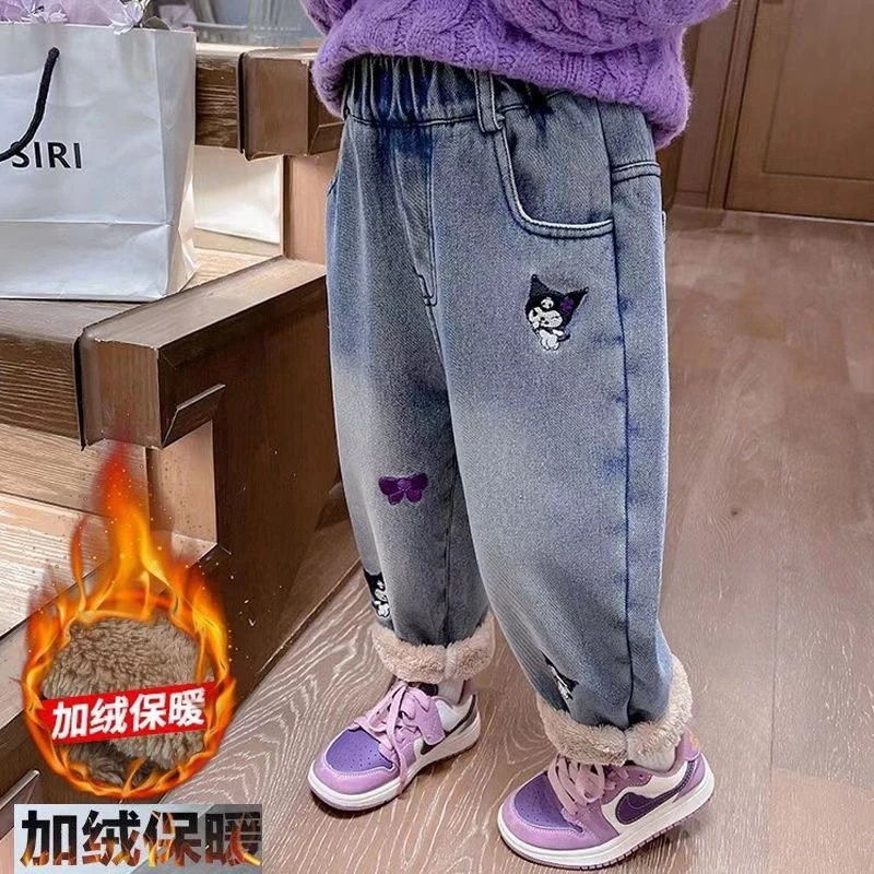 【新款2024】女童库洛米牛仔裤儿童加厚加绒裤子一条过冬百搭保暖裤