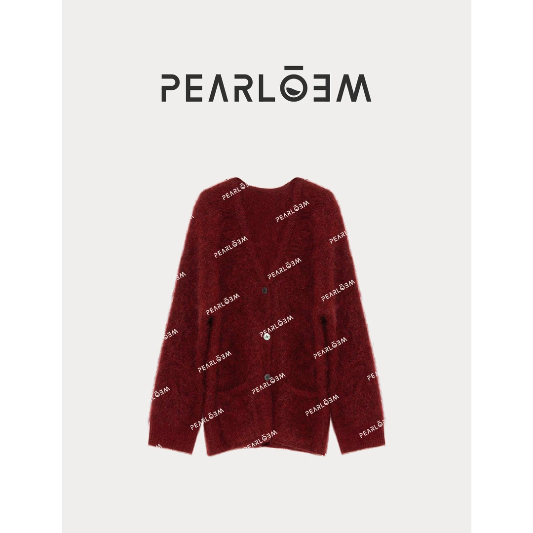 PEARLOEM【氛围美人】2024秋冬轻奢慵懒风宽松V领百搭开衫毛衣JQ623
