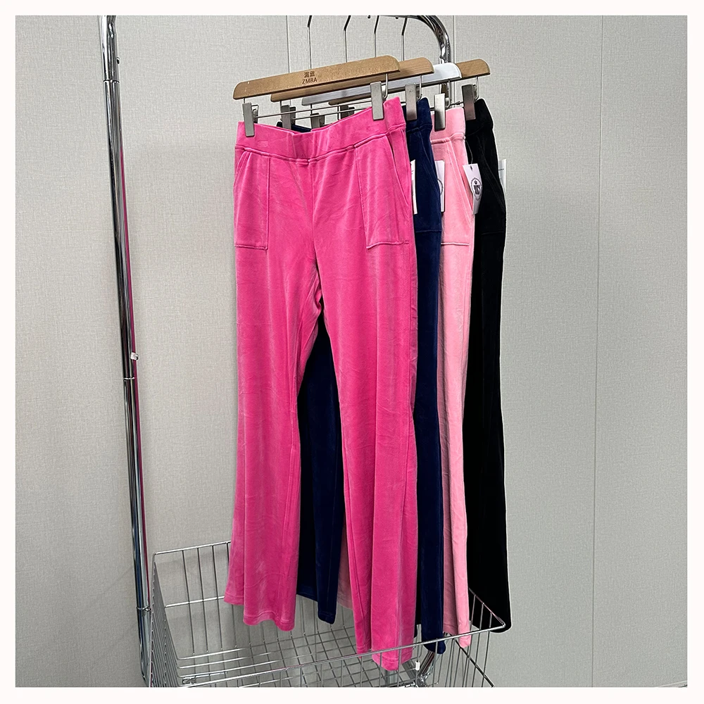 ML11406   春季新款女士松紧腰宽松丝绒直筒休闲长裤