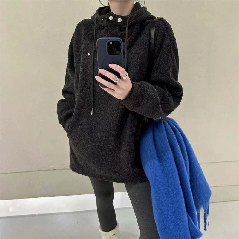 30193  韩版秋冬新款连帽加绒保暖宽松百搭卫衣