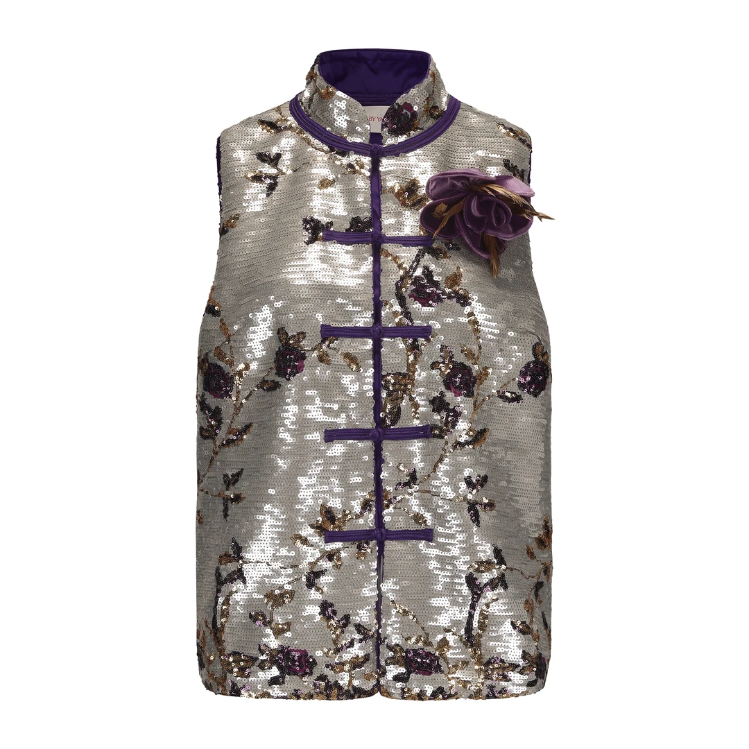 JUNYANG杨君 紫苑芳华中式盘扣闪片马甲时尚复古