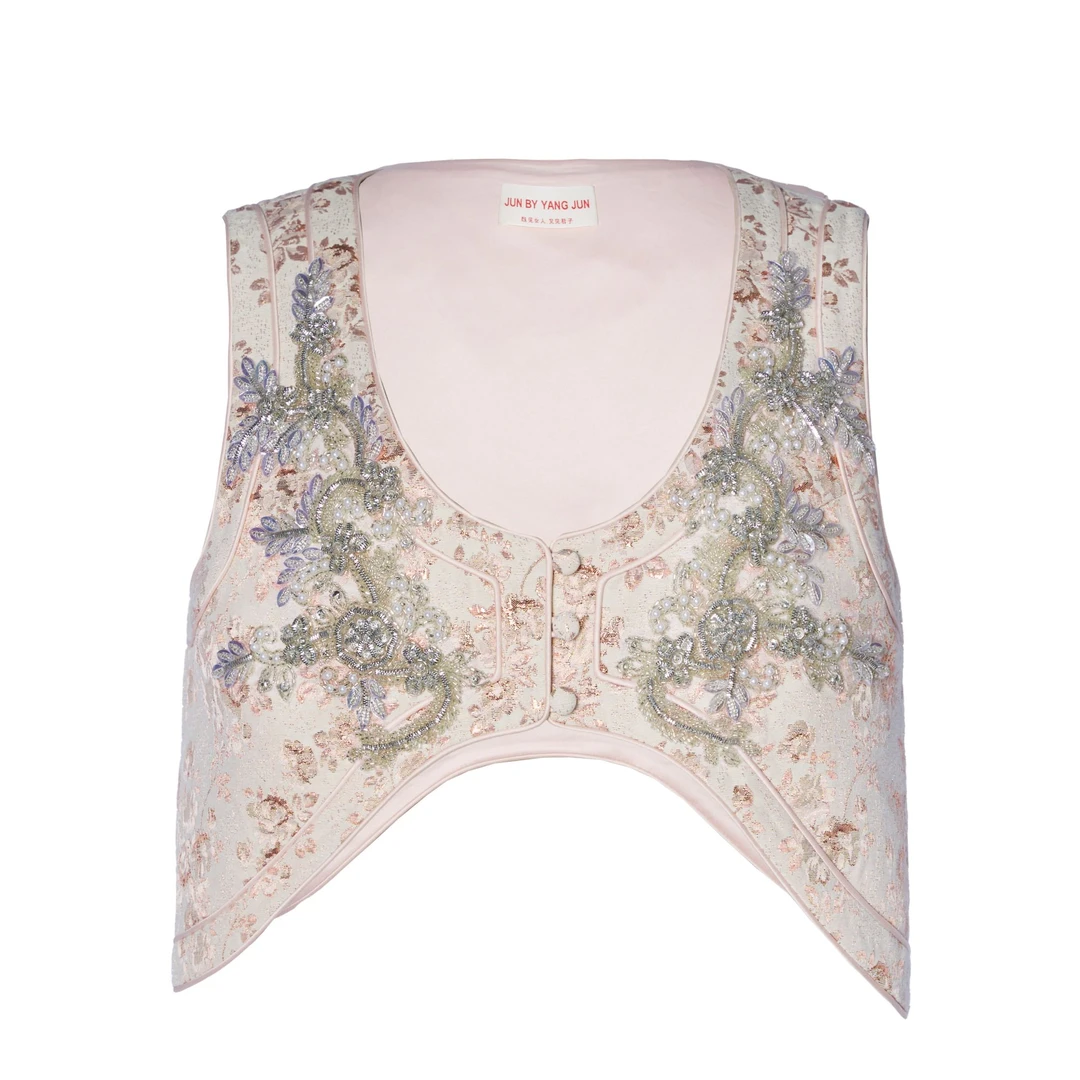 【年中回馈】JUNYANG杨君 粉蔷薇中式马甲时尚印花