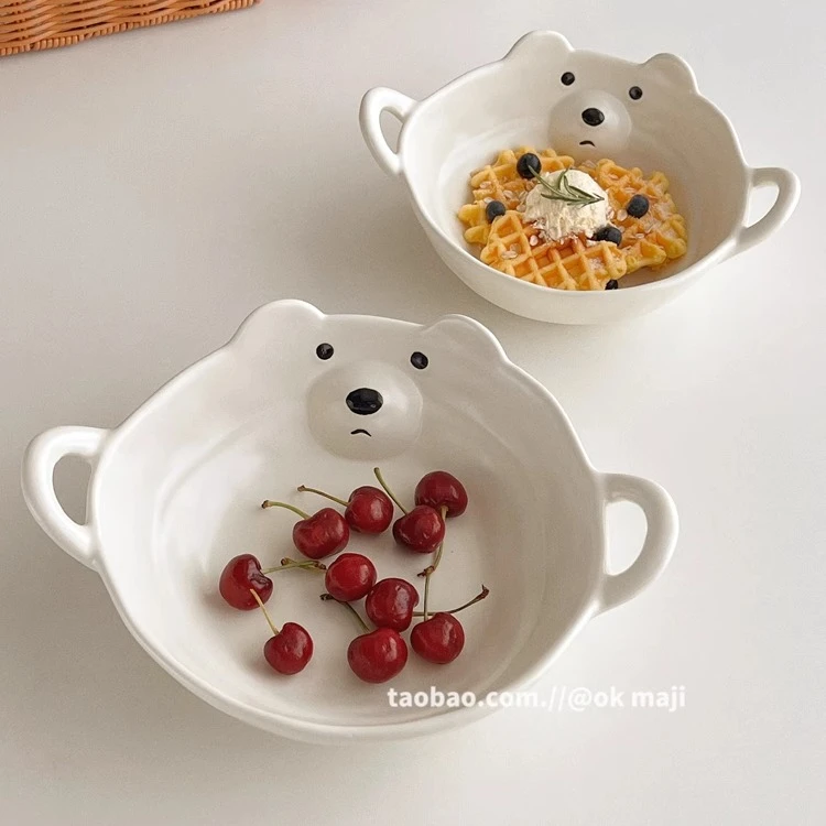 ok maji双耳碗ins可爱汤碗大泡面碗陶瓷餐具盘子家用水果酸奶碗