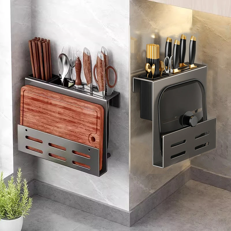 免打孔刀架多功能菜刀架厨房刀具收纳架菜板置物架家用一体筷笼架